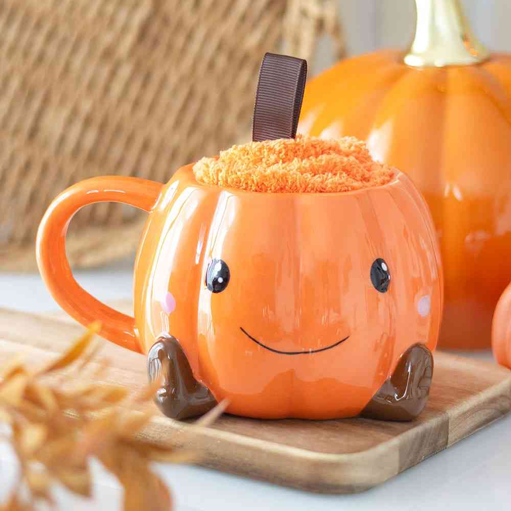 Something Different - Cute Smiling Pumpkin Beker & Sokken Set - Oranje
